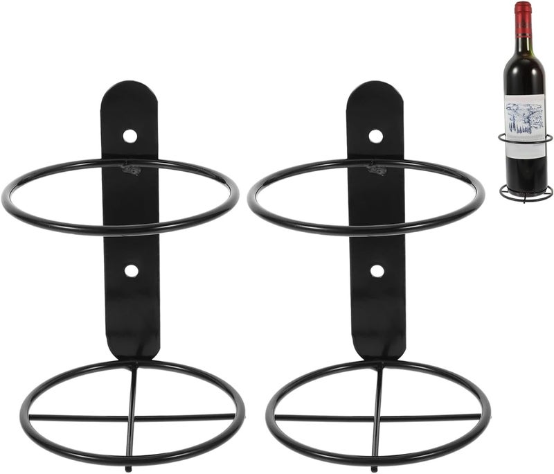 Veemoon 2pcs Wall Mounted Wine Rack Iron Single Wine Display Holder Wall Hanging Red Organizer Bottle Stands Shelf Black Storge Hardware Metal Storage Rack Beverages/Liquor - Image 1